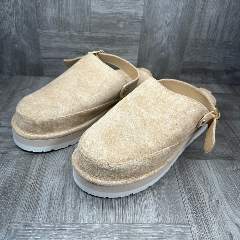 Madden Girl Grahamm Clog Womens 7.5 Tan Platform Buckle Faux Suede NEW - Picture 3 of 8